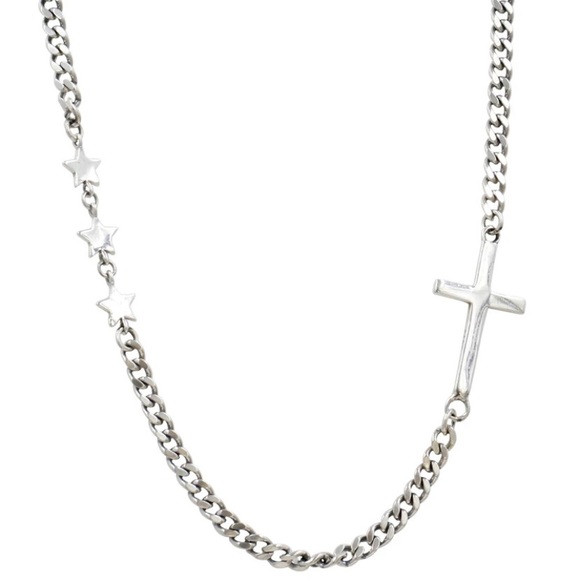 NEW 925 Sterling Silver Triple Stars Cross Chain Necklace - Picture 5 of 5